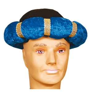 Sultan Hut Turban für Erwachsene in Samt-Optik Blau 1001 Nacht Scheich Kostüm - Bild 1 von 1