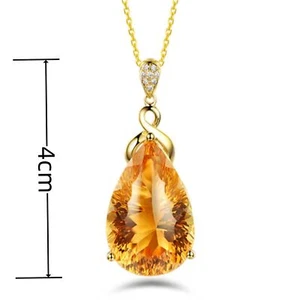 Natural Citrine Pendant Necklace gold white gold plated Semi Precious Stone Gift - Picture 1 of 8