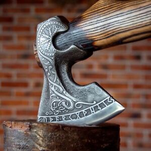 Custom Handmade Forged Viking Axe & Hatchet With Leather Sheet - Gifts Pack Ax