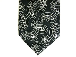Neiman Marcus Mens Necktie Tie Black Grey Paisley 100% Silk 60" Career - Picture 1 of 4