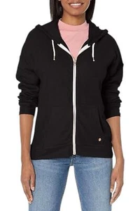 Volcom Women's Regular Lil Zip Up Hooded Fleece Sweatshirt Black - Picture 1 of 2