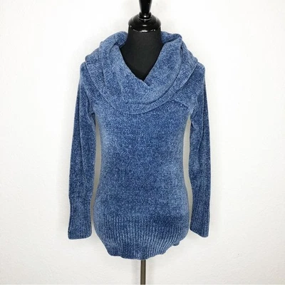 White House Black Market sweater womens Small NEW blue velour chenille cowl neck - Image 1 of 4