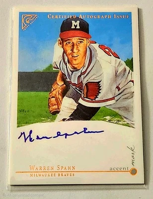 Warren Spahn HOF Auto 2003 Topps Gallery On-Card Autograph Braves - Image 1 of 2