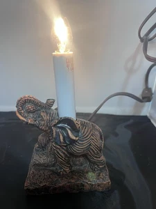 Vintage Elephant Table Lamp with Trunk Up – Rustic Bronze Finish - Picture 1 of 5