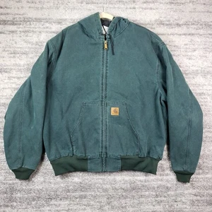 Carhartt Jacket Mens 2XL Vintage Canvas Chore Green Quilted Lined Hooded J06HTG - Picture 1 of 8