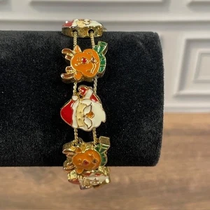 Pulsera Navidad Vintage Papá Noel Reno Tono Dorado Dije Vacacional - Imagen 1 de 10