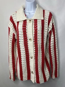 Cardigan maglione uomo maglia aperta taglia media nonno core uncinetto pescatore - Foto 1 di 11