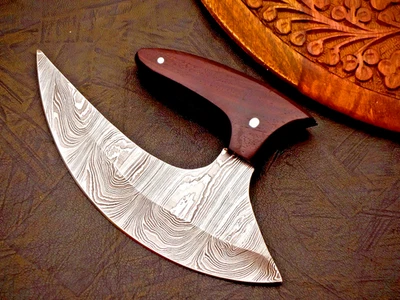 Cortador de pizza de acero hecho a mano (real) a medida mango de madera con cubierta de cuero Foto 1 de 3