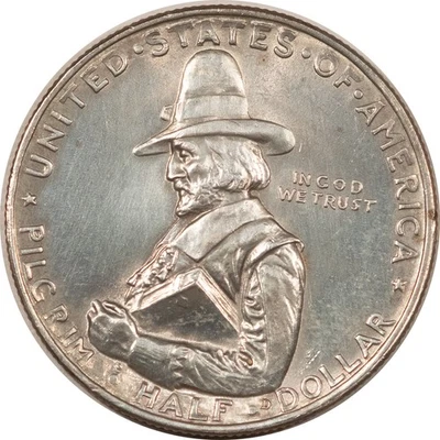 1920 PILGRIM COMMEMORATIVE HALF DOLLAR - UNCIRCULATED, CLEANED! - Image 1 of 2