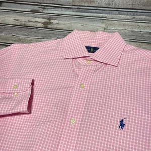 Ralph Lauren Pink Gingham Check Dress Shirt Long Sleeve Logo Size 15.5 34/35 - Picture 1 of 7