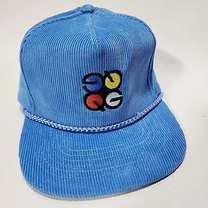 Vintage Quad Graphics Corduroy Strapback Cap Hat Blue Calhead - Picture 1 of 5