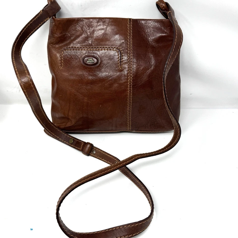 Bolso Bandolera Bolso Bandolera Vintage The Bridge Cuero Marrón Hecho en Italia Foto 1 de 4