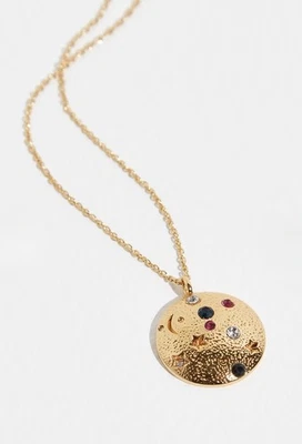 Free People Orbit 14Kt Gold Round Jeweled Stone Necklace $68 MSRP - Image 1 of 4