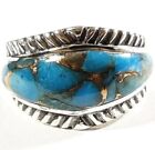 925 STERLING ETCHED DESIGNS CIGAR BAND MATRIX BLUE TURQUOISE SIZE 7 RING 6.3g 
