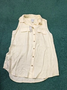 Chico's Women's Sleeveless Easy Shirt Dobby Flax Rayon Nylon Linen Natural Cream - Picture 1 of 3