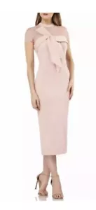 NWT JS Collections Sz 6 BLUSH Pink Illusion Bow Midi Dress Style 866813 - Picture 1 of 8