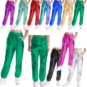 Kids Boys Girls Shiny Metallic Pants Loose Hippie Trousers Hip Hop Dancewear - Picture 1 of 126