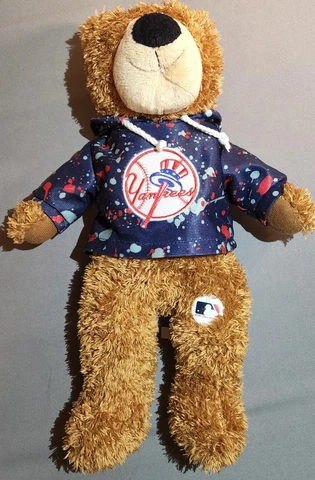 Yankees MLB Baseball Brown Bear with Splatter Hoodie Patch Pin Stuffed Toy Teddy Cover