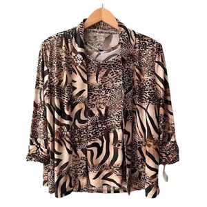 TANJAY Women's Animal Print Tank Top / Cardigan Jacket Set Size PS - Picture 1 of 5