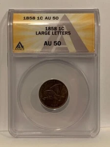 1858 FLYING EAGLE CENT - AU 50 - LARGE LETTERS - Picture 1 of 3