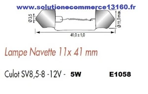 LOT 5 LAMPE NAVETTE 11X41 mm 12V 12 Volts 5W culot SV8,5-8 AMPOULE - Photo 1/1