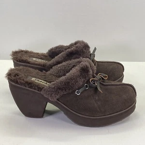Skechers Disco Bunny Boogie Down Brown Soft Suede Shoe Chunky Heel Clogs Size 7 - Picture 1 of 13