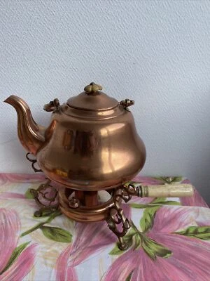 Ancienne Théière Et Support Cuivre Réchaud Samovar Deco Rétro  - Photo 1/4