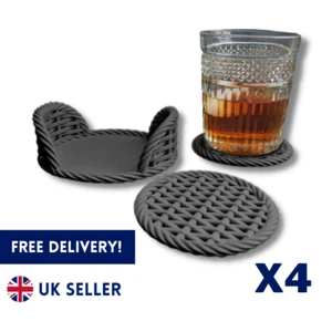 4PCS Charcoal Rattan Coasters Woven Style Drink Mat Placemat Garden Furniture UK - Picture 1 of 5