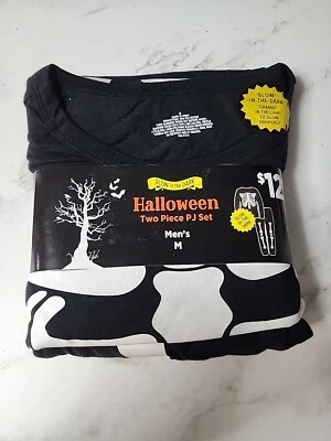 Halloween Dos Piezas Hombre PJ Set Brilla-In-The-Dark Esqueleto Gráfico Pijama-M Foto 1 de 4