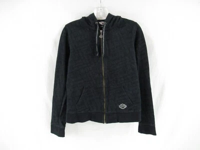 Harley Davidson Women's Black All Over Print Logo Full Zip Hoodie Size M #A471 - Image 1 of 4