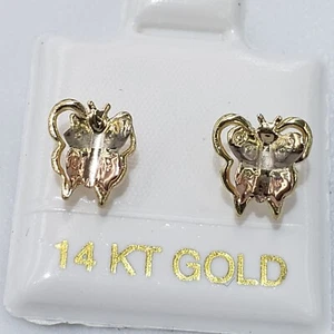 Small Solid real 14k gold butterfly earrings  - Picture 1 of 6