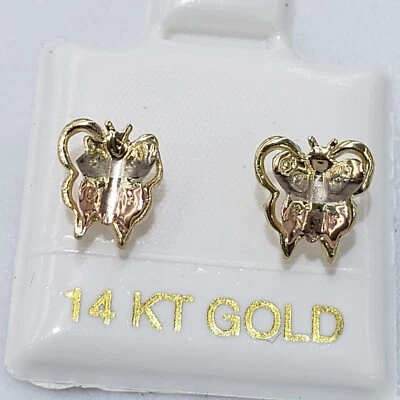 Small Solid real 14k gold butterfly earrings  - Image 1 of 4