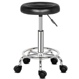 Black PU Leather Swivel Bar Stool Chair with Wheels – Adjustable Round Seat - Picture 1 of 19