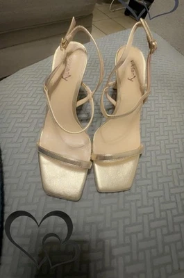 Sandalias de tacón de aguja transparentes Vivianly para mujer, punta abierta dorada, talla 7 Foto 1 de 4