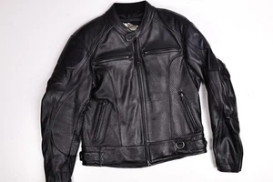 Chaqueta grande Harley-Davidson de cuero perforado negra en relieve - Imagen 1 de 4