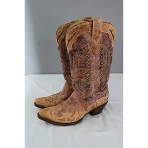 Corral hellbraune Leder Western Cowboystiefel Damengröße 10M Ziernaht - Bild 1 von 10
