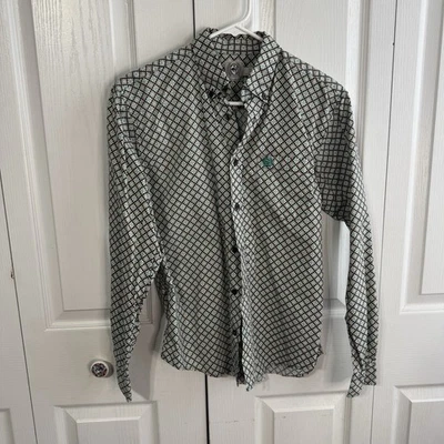 Cinch multicolorido padrão diamante manga longa botão para cima meninos tamanho XL 14 rodeio - Imagem 1 de 4