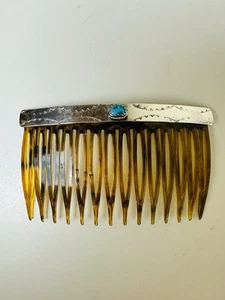 NAVAJO Sterling Silver Vintage Turquoise Hair Comb Clip - Picture 1 of 4
