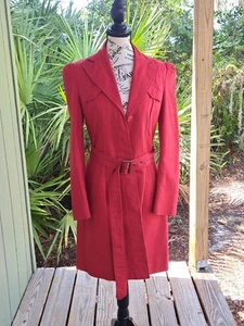 Kenneth Cole Reaction Trenchcoat Damen S rot Gürtel Knopfleiste gefüttert - Bild 1 von 21