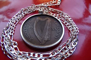 1933 Classic Irish Rare Penny Bezel Pendant on a 28" 925 Sterling Silver Chain  - Picture 1 of 3