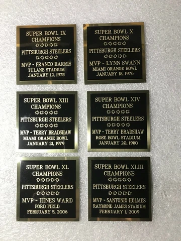 Pittsburgh Steelers 6X Super Bowl Champions Engraved Plate for Framing etc Cover