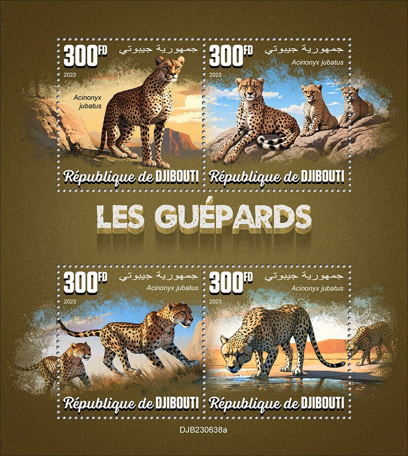 Estampillas de guepardo MNH 2023 Djibouti M/S Foto 1 de 1