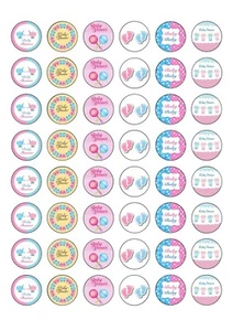 48 adornos para pasteles de papel comestibles redondos de 25 mm para baby shower rosa y azul - Imagen 1 de 1