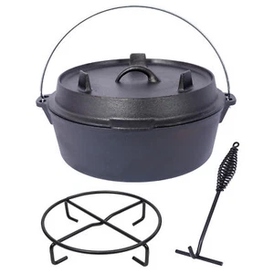 Tapa de sartén para horno holandés de hierro fundido pre-sazonado camping chimenea cocina barbacoa 6 cuartos - Imagen 1 de 19