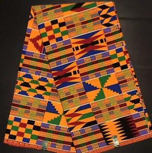 6 Yards| African Wax Cotton Fabric|100% Cotton-KENTE Print 03 - Picture 1 of 3