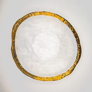 Vtg IVV Glacier-Italy-Clear Textured Glass 10k Gold Trim shallow Serving Bowl - Picture 1 of 4