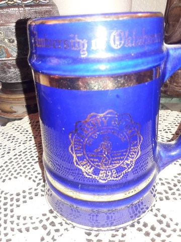 UNIVERSITY OF OKLAHOMA Beer Stein Mug M20 W C Bunting Co Ohio BLUE W/ GOLD TRIM Cover