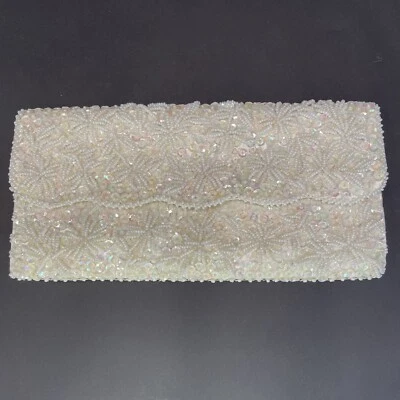 Bolso sin asas vintage blanco marfil con cuentas secuencia cierre a presión patrón de estrella LEER Foto 1 de 4