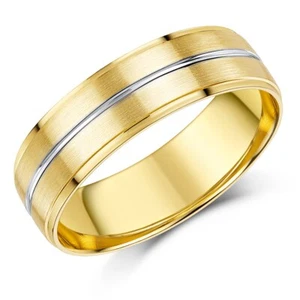 6mm 18ct Two Colour Gold Ring Court Shaped Wedding Band UK Hallmarked All Sizes - Picture 1 of 4