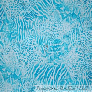BonEful Fabric FQ Cotton Quilt Blue White Zebra Leopard Tropical Fish Skin Print - Picture 1 of 9